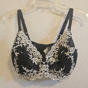 Wacoal 65191 Retro Balconette Chic Mesh Underwire Bra Black Ivory Lace 38DDD